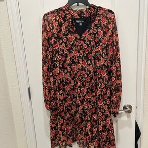 Harper Black and Red Floral Long Sleeve Dress